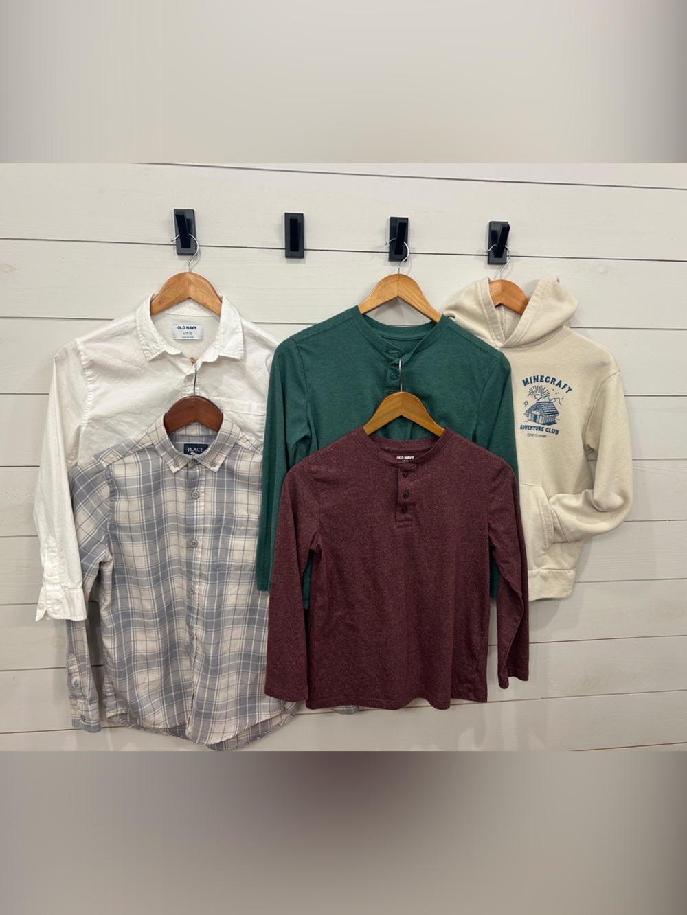 Assorted Boys L-10/12 Long-Sleeve Tops - Green, Maroon, Cream, White, Plaid